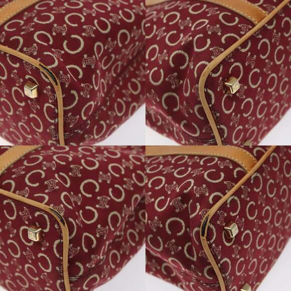 CELINE C Macadam Canvas Hand Bag Red Gold - Picture 10 of 13